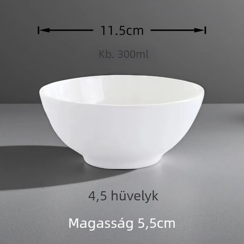 Fehér porcelán rizstál szállodák és éttermek számára, leves- és zabkásához használható tál, kör alakú, átmérő 11–12 cm, glazúrral bevont
