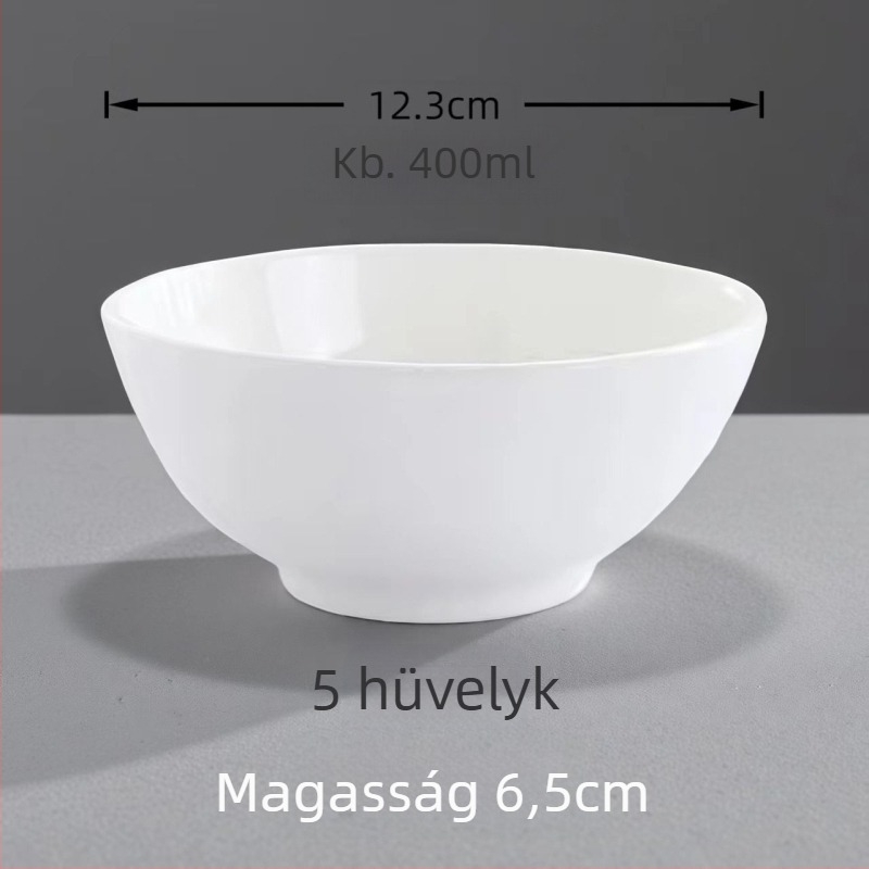 Fehér porcelán rizstál szállodák és éttermek számára, leves- és zabkásához használható tál, kör alakú, átmérő 11–12 cm, glazúrral bevont