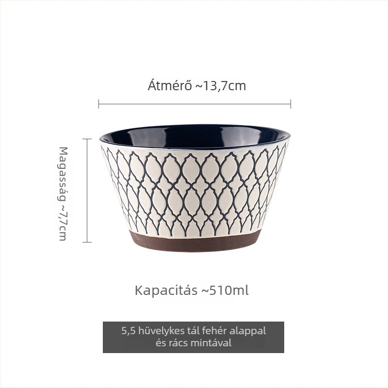 Porcelánból készült japán-stílusú tálak relief mintával aláglazúrral, kúpos rizstálak, nagy kapacitású retro étkészlet