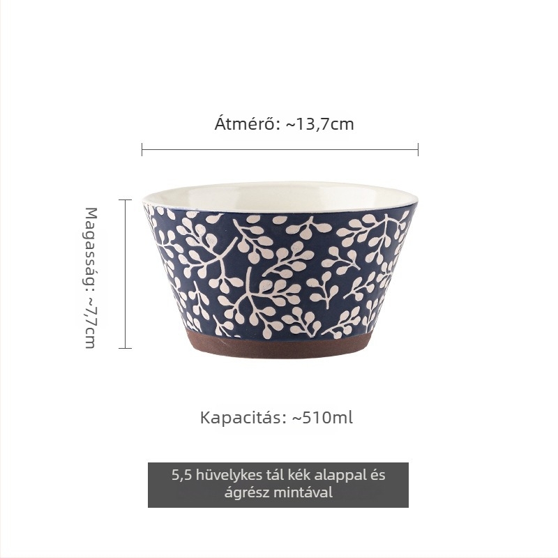 Porcelánból készült japán-stílusú tálak relief mintával aláglazúrral, kúpos rizstálak, nagy kapacitású retro étkészlet