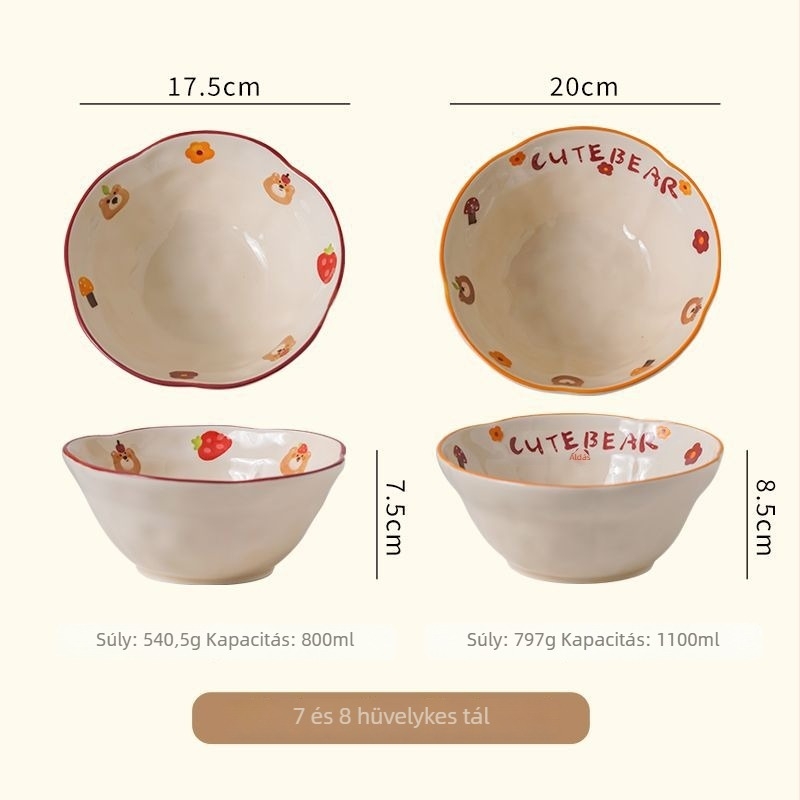 Porcelán Nudlis tál, otthoni használatra, japán stílus, alglazúr technika