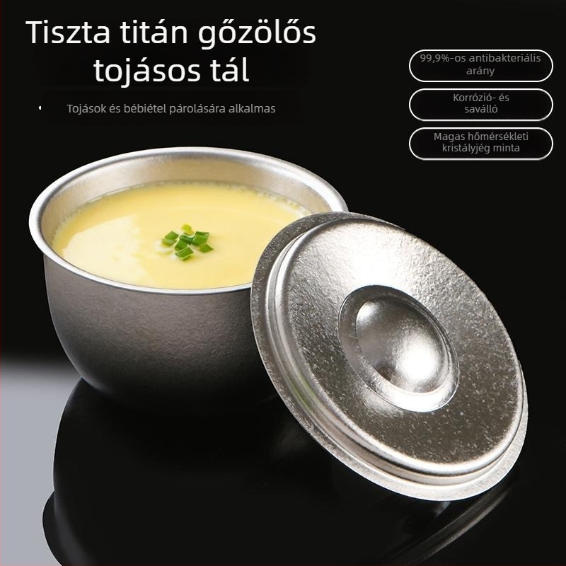 Tiszta titánból készült tojáspároló tál – egyszínű mintázat, hópelyhes máz, modern minimalista luxus stílus