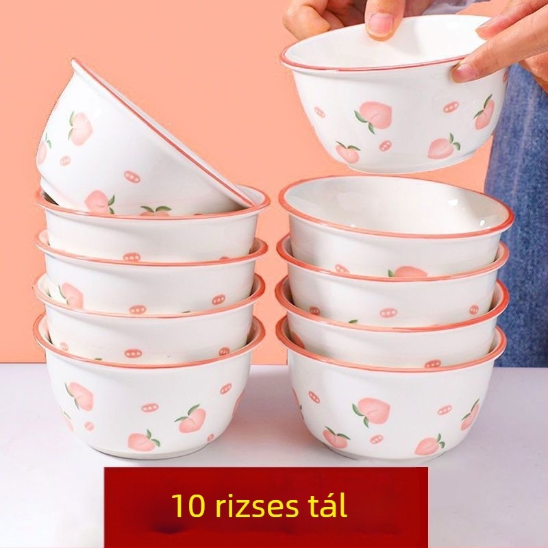 Őszibarack- és epermintás porcelán rizs- és kásatál készlet kanalakkal, otthoni használatra, aranyos Ins-stílus, pároknak és gyerekeknek