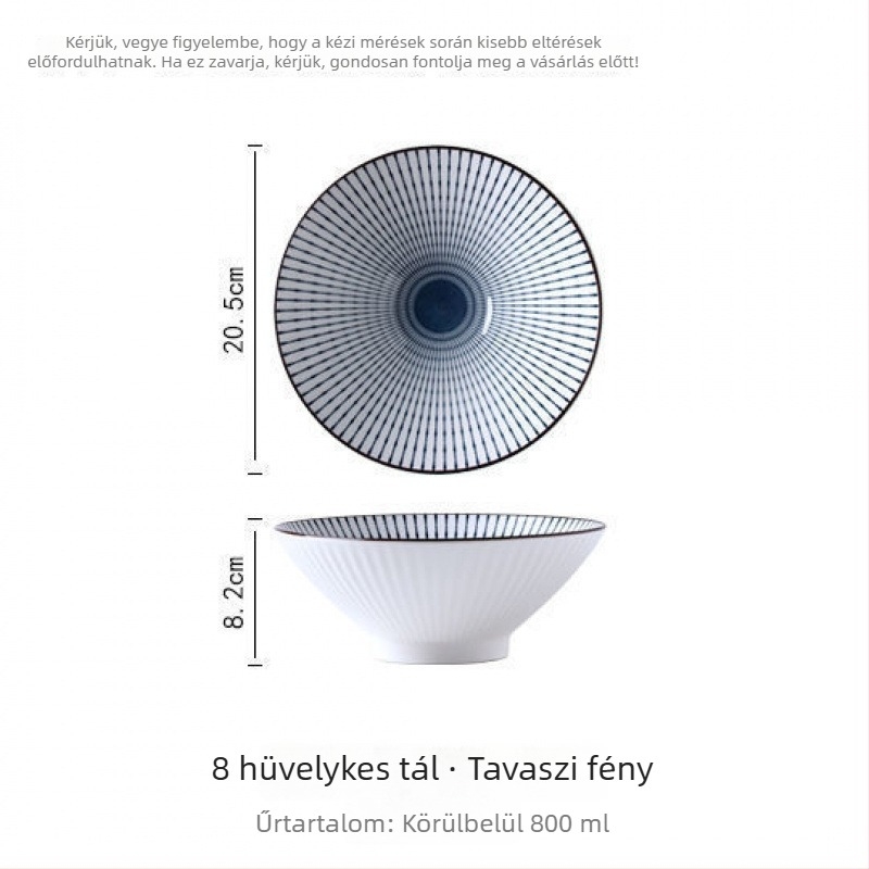 Japán stílusú kónikus ramen tál, kerámia asztali edény, nagy tál tésztához, átmérő körülbelül 18 cm, modern minimalista dizájn.
