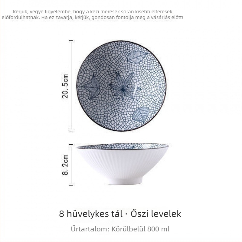 Japán stílusú kónikus ramen tál, kerámia asztali edény, nagy tál tésztához, átmérő körülbelül 18 cm, modern minimalista dizájn.