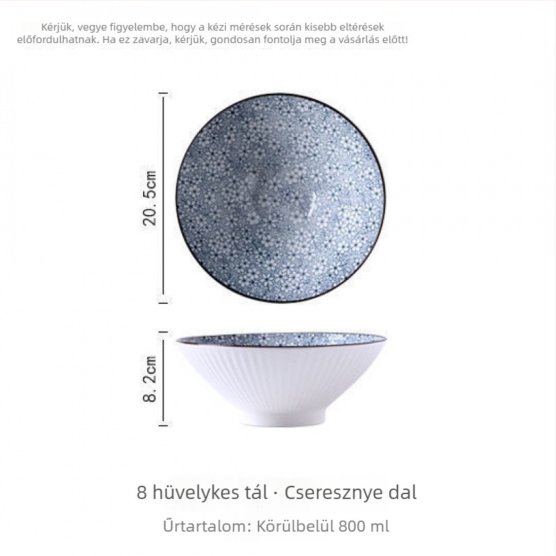 Japán stílusú kónikus ramen tál, kerámia asztali edény, nagy tál tésztához, átmérő körülbelül 18 cm, modern minimalista dizájn.