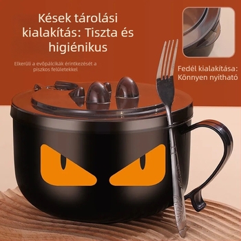 Rozsdamentes acél tészta tál fedéllel, leeresztő dizájn, evőpálcikák készlet, csiszolt felület