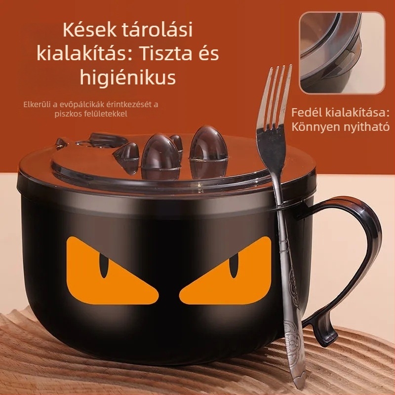 Rozsdamentes acél tészta tál fedéllel, leeresztő dizájn, evőpálcikák készlet, csiszolt felület
