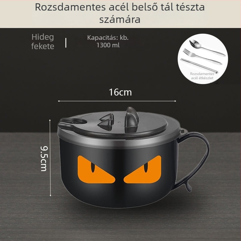 Rozsdamentes acél tészta tál fedéllel, leeresztő dizájn, evőpálcikák készlet, csiszolt felület
