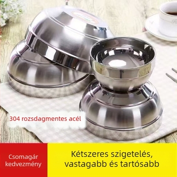 304 rozsdamentes acélból készült szigetelt tál, evőpálcikákkal – dupla falú, ütésálló, kantinokhoz és otthoni használatra