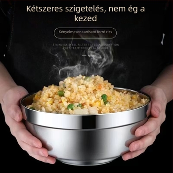 304 rozsdamentes acélból készült szigetelt tál, evőpálcikákkal – dupla falú, ütésálló, kantinokhoz és otthoni használatra