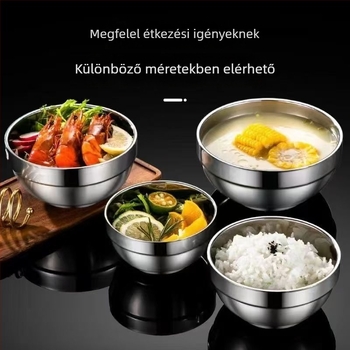 304 rozsdamentes acélból készült szigetelt tál, evőpálcikákkal – dupla falú, ütésálló, kantinokhoz és otthoni használatra