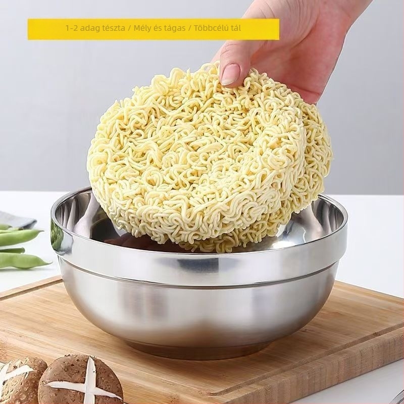 304 rozsdamentes acélból készült szigetelt tál, evőpálcikákkal – dupla falú, ütésálló, kantinokhoz és otthoni használatra