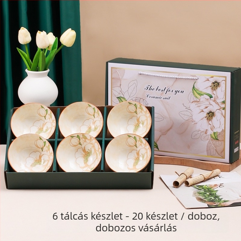 Japán stílusú csontporcelán tálak készlet, virágos mintával, mikrohullámú sütőben használható, testreszabható