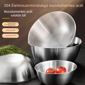 Rozsdamentes acélból készült salátás tál, kör alakú, modern minimalista stílus, csiszolt felület, testreszabható és logó nyomtatható
