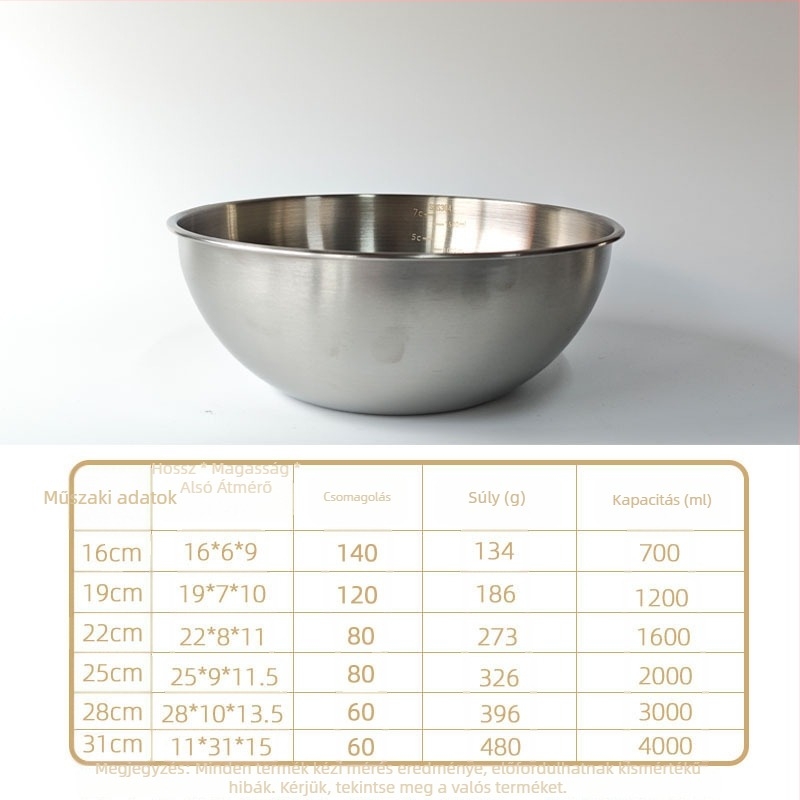 Rozsdamentes acélból készült salátás tál, kör alakú, modern minimalista stílus, csiszolt felület, testreszabható és logó nyomtatható