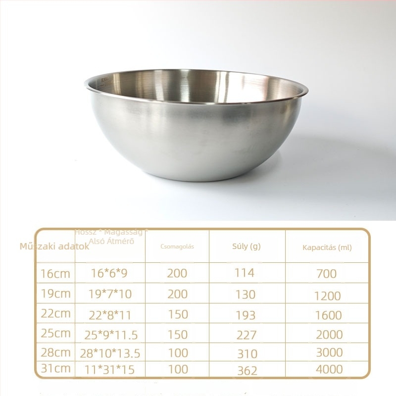 Rozsdamentes acélból készült salátás tál, kör alakú, modern minimalista stílus, csiszolt felület, testreszabható és logó nyomtatható