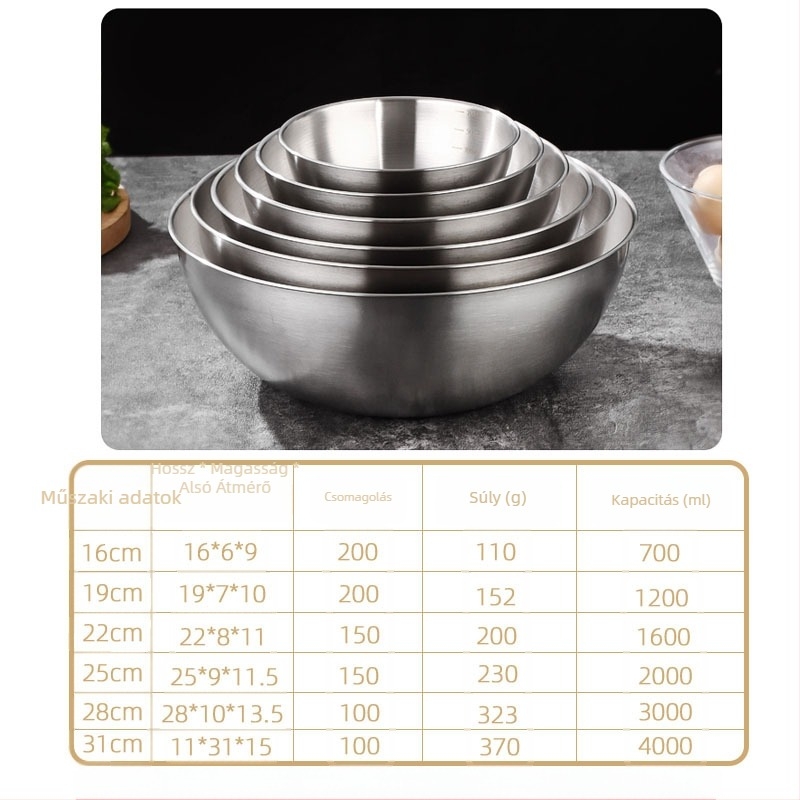 Rozsdamentes acélból készült salátás tál, kör alakú, modern minimalista stílus, csiszolt felület, testreszabható és logó nyomtatható