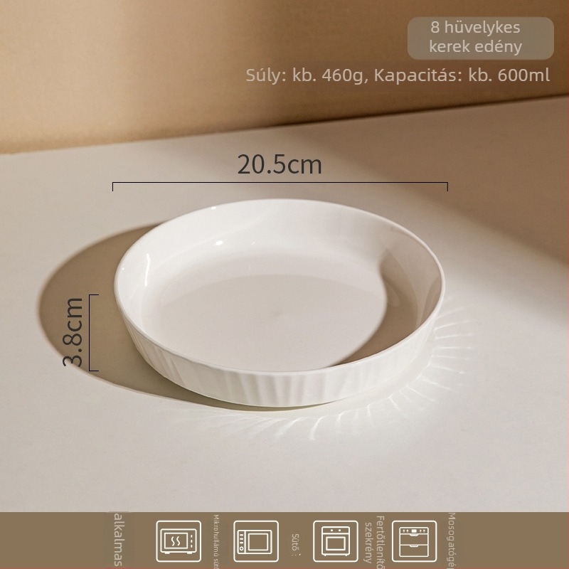Porcelán vacsora tányér alul-glazúros bevonattal, mikrohullámú sütőben használható, modern minimál stílus