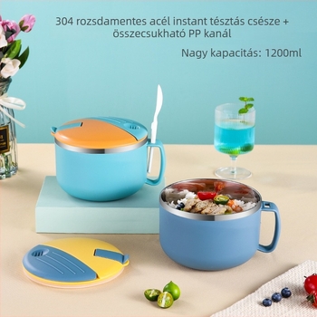 304 rozsdamentes acél instant tészta tál, zárt és szigetelt, mikrohullámú sütőben használható