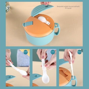 304 rozsdamentes acél instant tészta tál, zárt és szigetelt, mikrohullámú sütőben használható