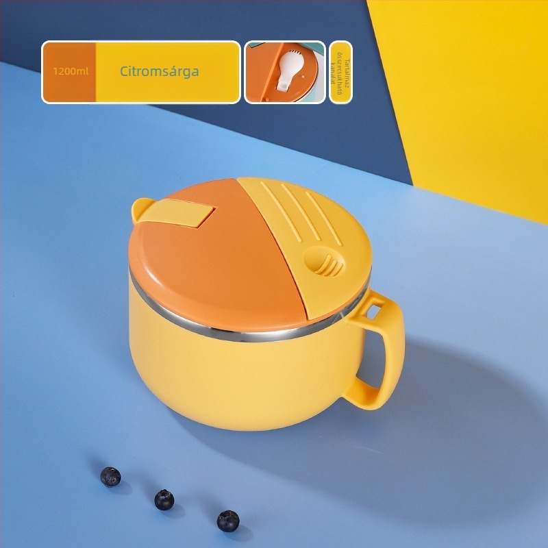 304 rozsdamentes acél instant tészta tál, zárt és szigetelt, mikrohullámú sütőben használható