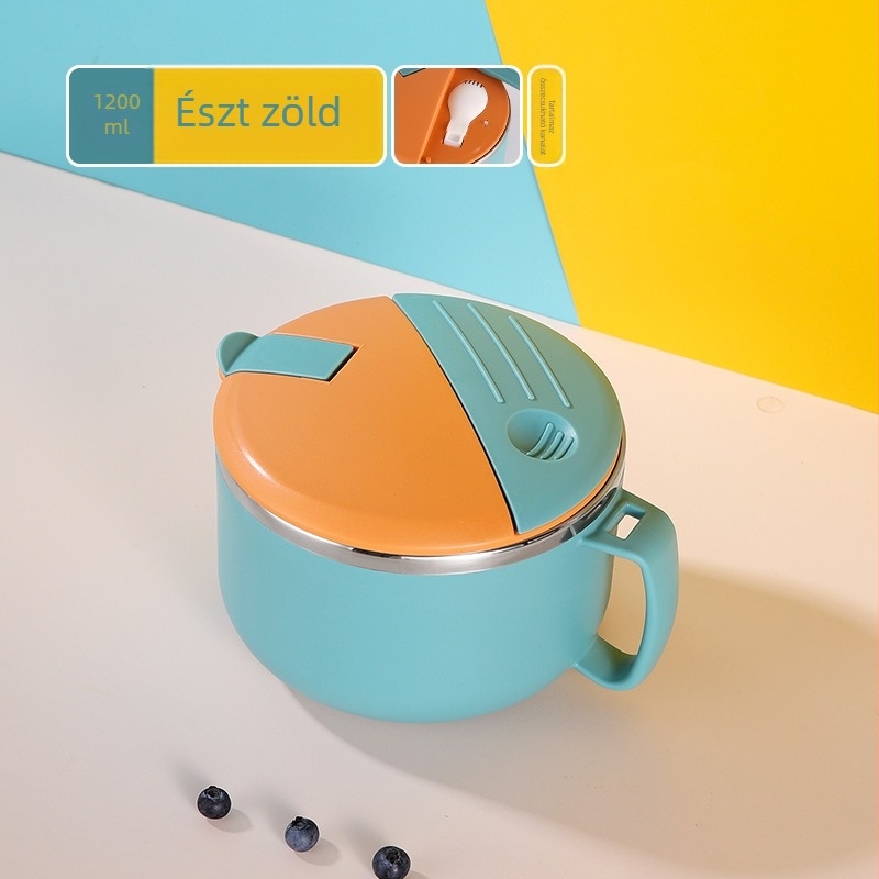 304 rozsdamentes acél instant tészta tál, zárt és szigetelt, mikrohullámú sütőben használható