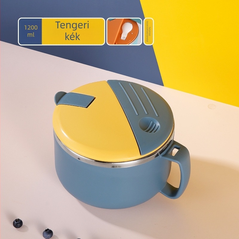 304 rozsdamentes acél instant tészta tál, zárt és szigetelt, mikrohullámú sütőben használható