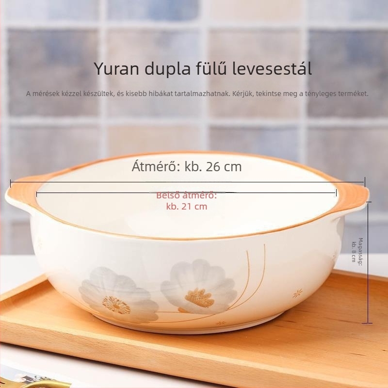 Nagy méretű kerámia leveses tál két fogantyúval, japán stílusú, új kreatív dizájn, savanyú káposztás halleveshez