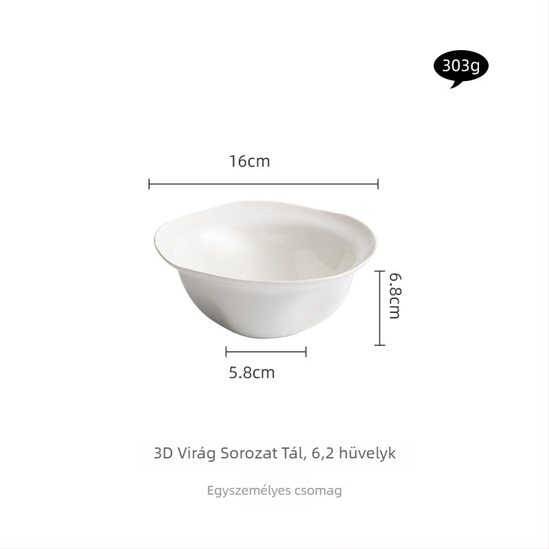 YOGEHOME porcelán tál - szabálytalan formájú mély leveses tál tésztaételekhez, mikrózható, aláglazúrozott felület, testreszabható