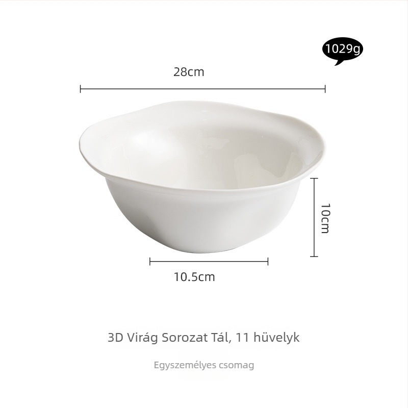 YOGEHOME porcelán tál - szabálytalan formájú mély leveses tál tésztaételekhez, mikrózható, aláglazúrozott felület, testreszabható