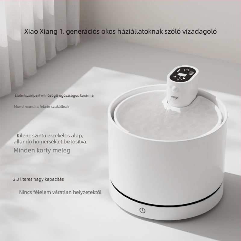 Kerámiás háziállat vízadagoló téli állandó hőmérsékletű fűtés és keringő szűrővel; alkalmas macskáknak és kutyáknak. Modell LE-CF-01