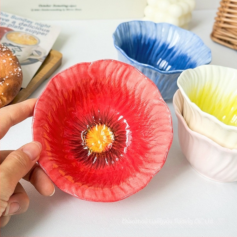 Porcelán rizstál virágos mintával, underglaze felülettel, mikrohullámú sütőben használható, testre szabható