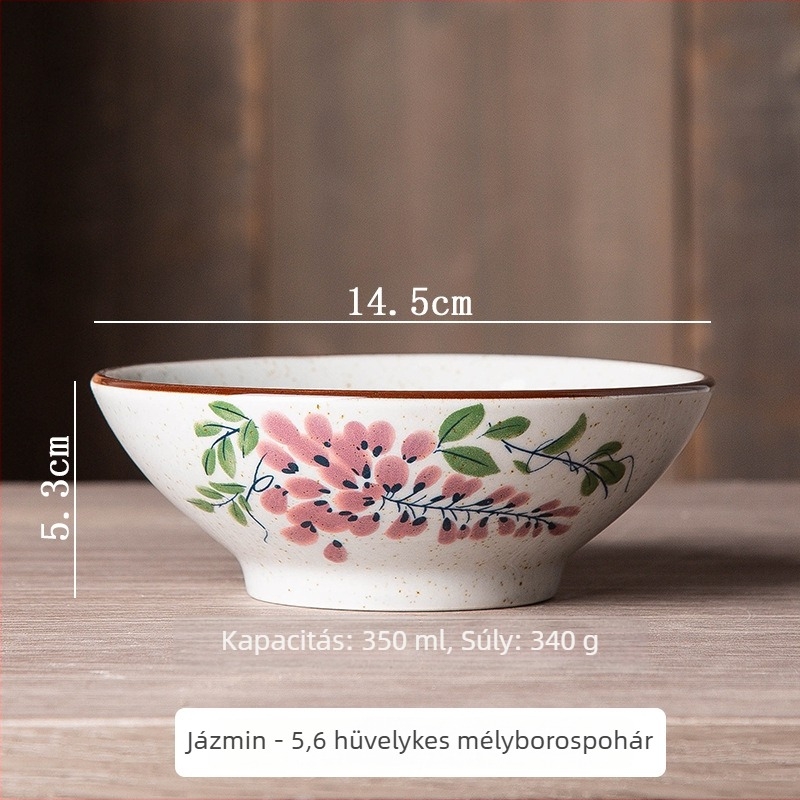 Porcelán tál növények és virágok mintával, alglazúros színű, könnyed luxus retro stílus, kerek forma, mikrohullámú sütőben használható