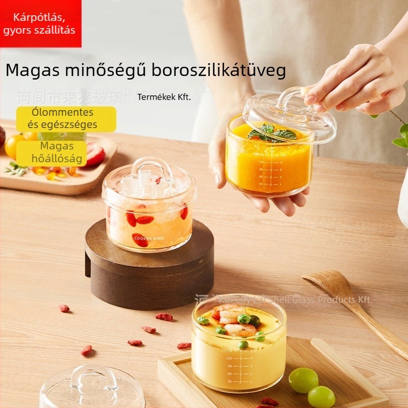 Fedeles gőzölt tojásos edény, magas bóroszilikat üvegből, mikrózható, gömbölyű, hőálló