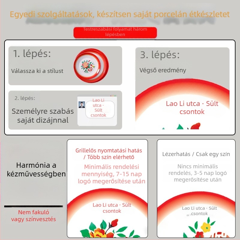 Melamin étkészlet – porcelánhatás, kínai stílus, finom mintázat, logó testreszabás elérhető