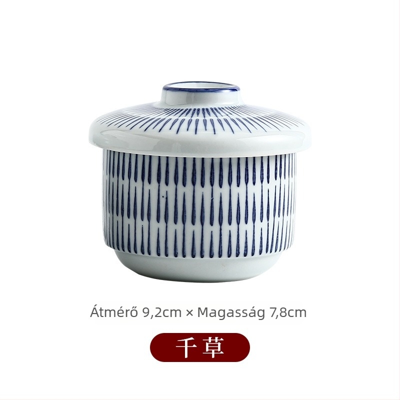 Porcelánból készült kerek japán stílusú kis levesestál fedővel, mikrohullámú sütőben használható, alulglazúros színnel, testreszabható