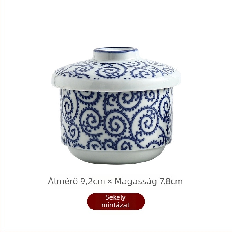 Porcelánból készült kerek japán stílusú kis levesestál fedővel, mikrohullámú sütőben használható, alulglazúros színnel, testreszabható