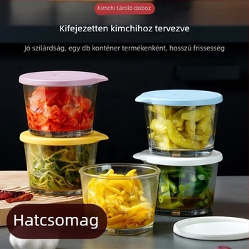 Üvegből készült tárolóedény fedéllel, szivárgásmentes, élelmiszer-biztonsági minőségű, savanyúságok tárolására, hűtőben tárolható, ízek keveredésének megelőzése, kis tál savanyúság számára