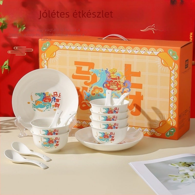 Chaozhou porcelán étkészlet, tálak és tányérok, 300 ml rizstálak, kézzel készített, új kínai stílus, szerencsés motívum