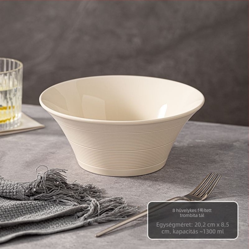 Porcelán ramen- és levesestál, egyszínű dizájn, kerek formájú, retró stílus, mikrohullámú sütőben használható