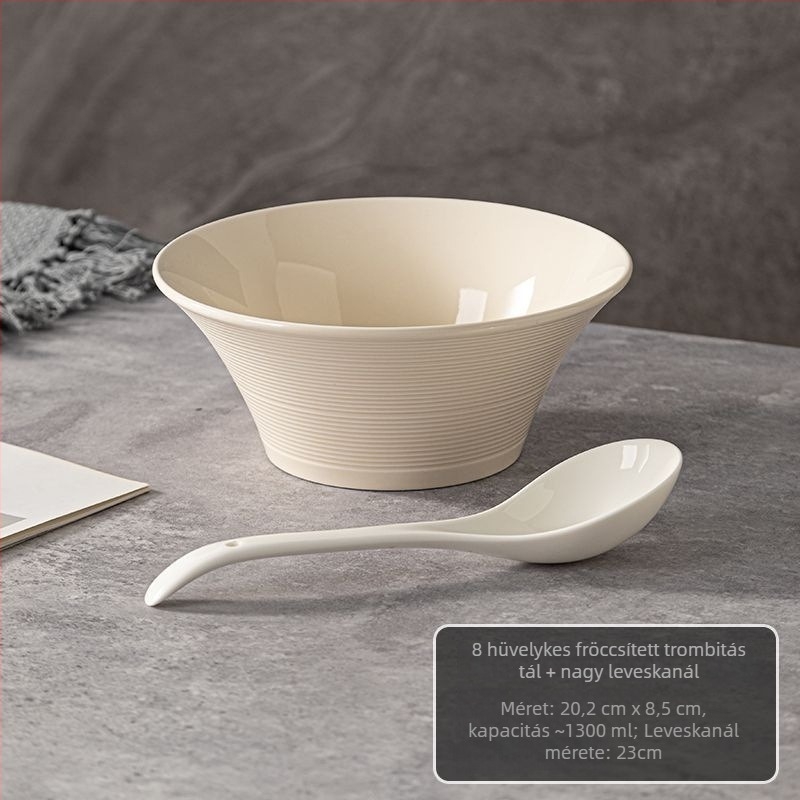 Porcelán ramen- és levesestál, egyszínű dizájn, kerek formájú, retró stílus, mikrohullámú sütőben használható