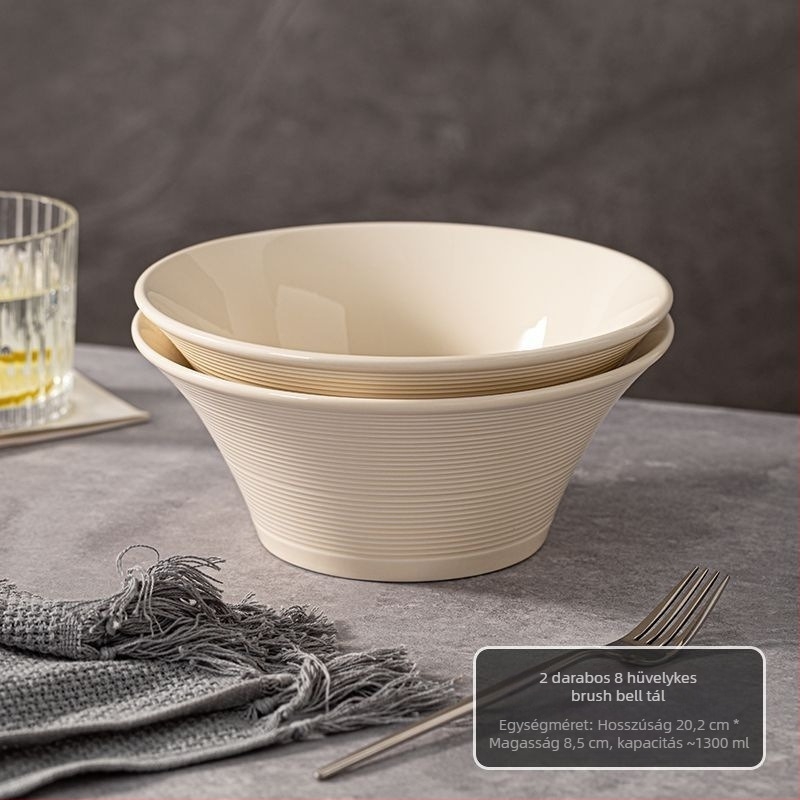 Porcelán ramen- és levesestál, egyszínű dizájn, kerek formájú, retró stílus, mikrohullámú sütőben használható