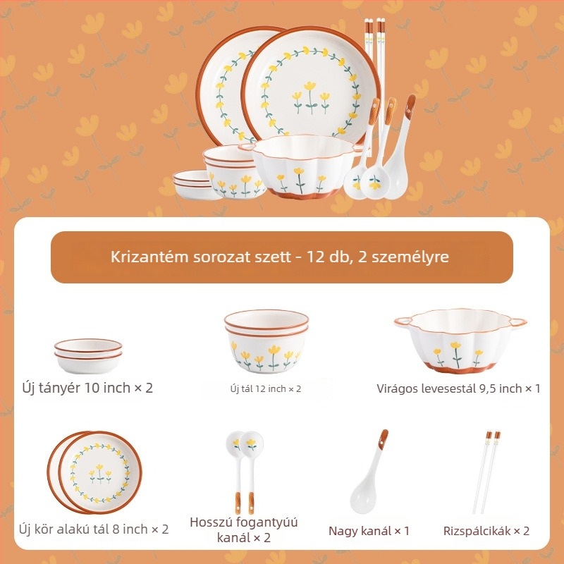 Japán-stílusú kerámia étkészlet – rizs tál, tányér és levesestál – 500 ml kapacitás