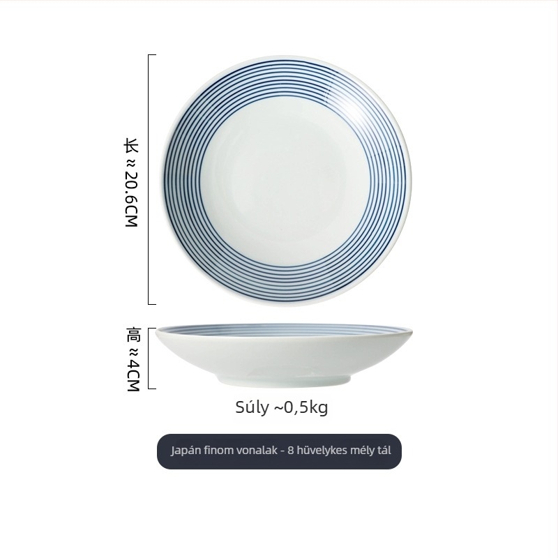 Porcelánból készült csíkos, kerek tál, mikróhullámú sütőbe is alkalmas, aláglazúros felülettel