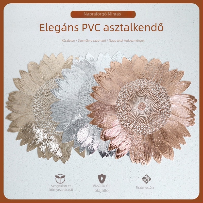 PVC asztali alátét napraforgó mintával - hőszigetelő, csúszásmentes, szabálytalan forma