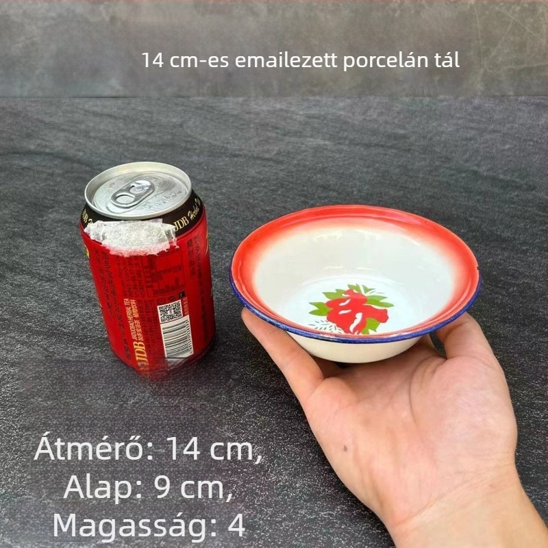 Emailes levesestál, elliptikus forma, virágos mintázat, emalizált felület, mikrohullámú sütő nem használható, ajándékba alkalmas