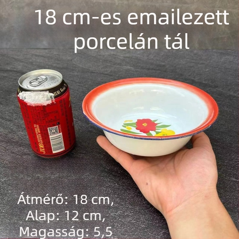 Emailes levesestál, elliptikus forma, virágos mintázat, emalizált felület, mikrohullámú sütő nem használható, ajándékba alkalmas