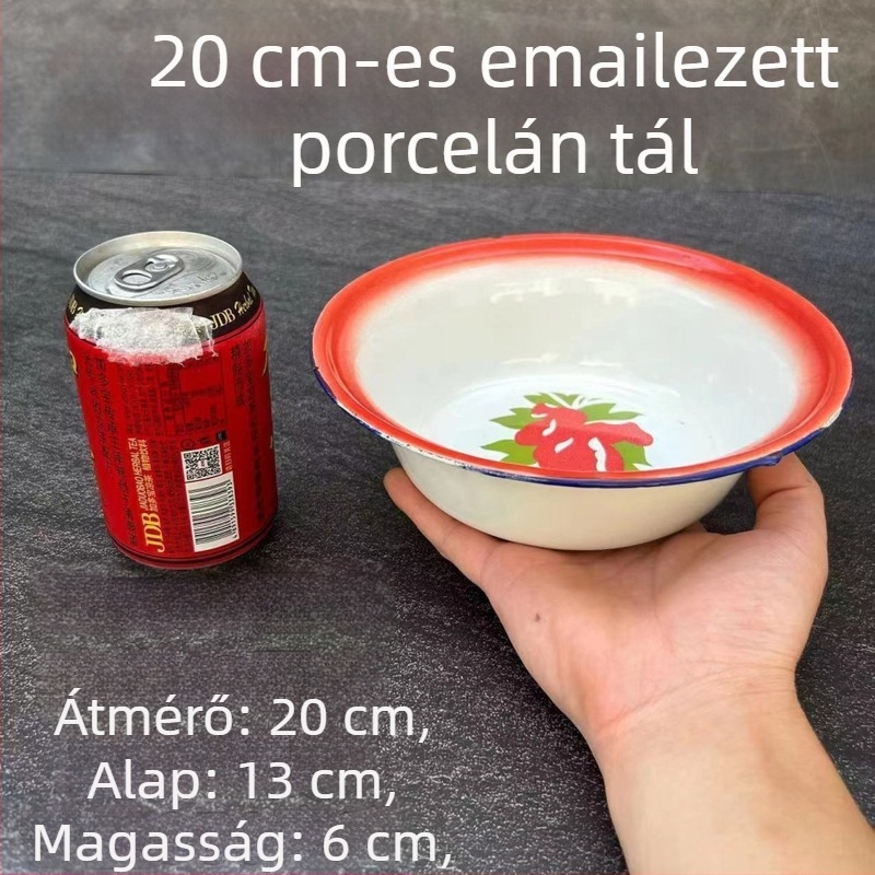 Emailes levesestál, elliptikus forma, virágos mintázat, emalizált felület, mikrohullámú sütő nem használható, ajándékba alkalmas