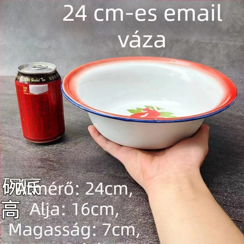 Emailes levesestál, elliptikus forma, virágos mintázat, emalizált felület, mikrohullámú sütő nem használható, ajándékba alkalmas